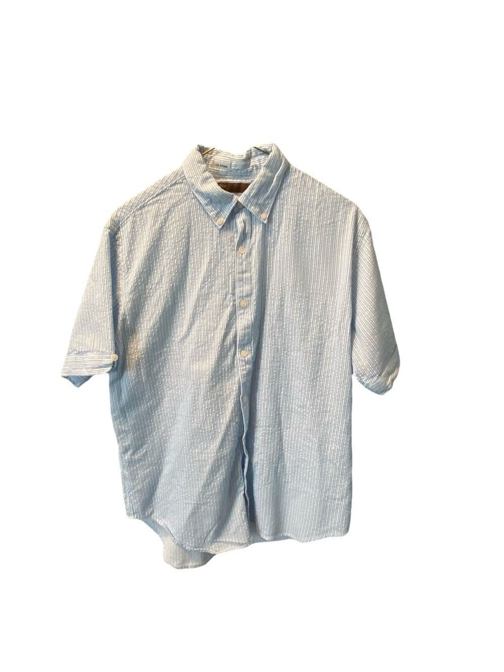 Perry Ellis Light Blue Striped Collared Shirt Medium